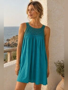 J. Jill Teal Crochet Yoke Midi Dress